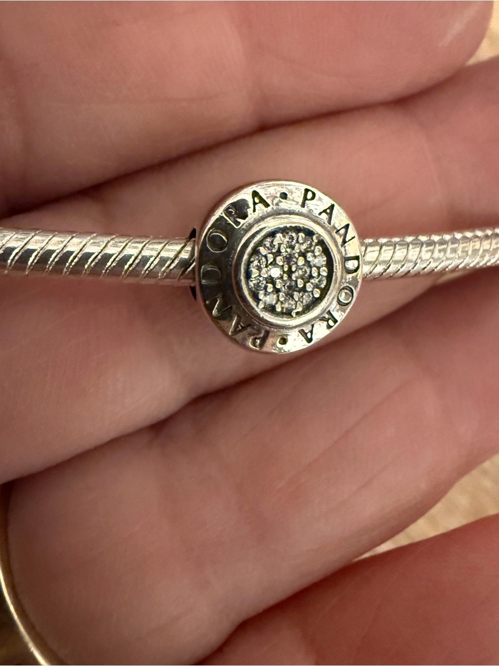 Pandora Silver Pavé Disc Charm with Clear CZ Accents